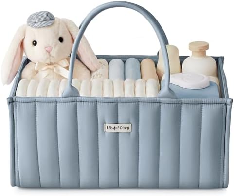 Blissful Diary Baby Diaper Caddy Organizer, Stylish Storage Basket for Newborn Essentials and Diaper Station, Gift for Baby Shower and Registry Must-Have, Dusty Blue by BlissfulDiary