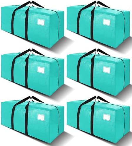 VELVETSURE 6 Pack Heavy Duty Large Moving Bags W/Backpack Straps - Strong Handles & Zippers, Storage Totes For Space Saving, Fold Flat, Alternative to Moving Box and Storage Bin, Aquamarine by VELVETSURE