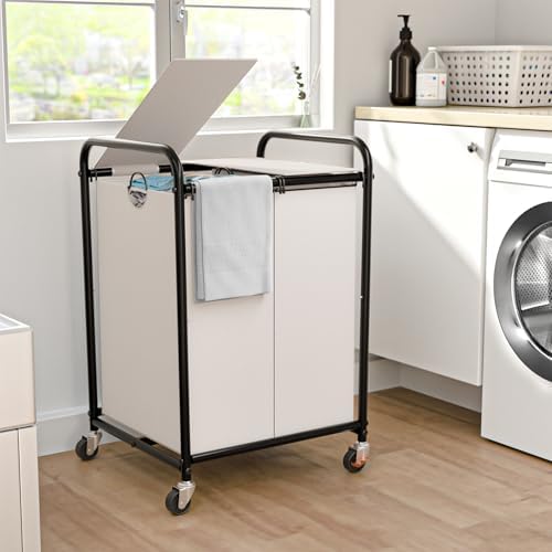 120L Laundry Sorter 2 Section, Rolling Laundry Basket with Wheels ＆ Lid by OLLDIDE