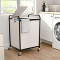 120L Laundry Sorter 2 Section, Rolling Laundry Basket with Wheels ＆ Lid by OLLDIDE
