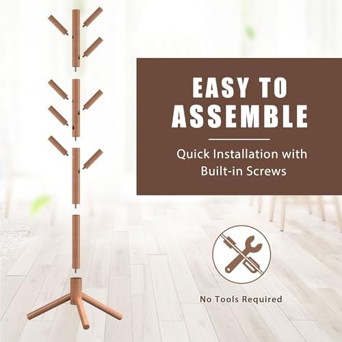 Wooden Coat Rack Free Standing with 8 Hooks 3 Adjustable Coat Tree,2 PCS - Image 4