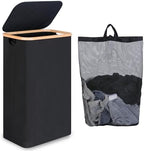 iEGrow 75L Slim Laundry Hamper, Narrow Laundry Basket with Lid,Foldable Clothes Hamper with Bamboo Handles,Hamper Basket with Removable Inner Bag for Laundry Room Bedroom College Dorm,19.8 Gals Black by iEGrow