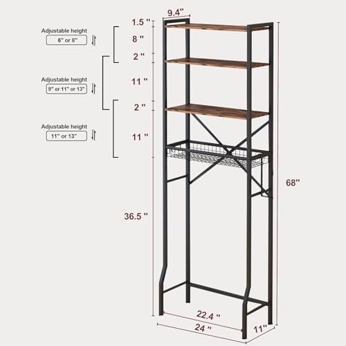 Over The Toilet Storage Rack, 4-Tier Bathroom Organizers and Storage with Adjustable Shelf, Freestanding Above Toilet Shelves for Bathroom & Laundry, Space Saver, Brown - Image 2