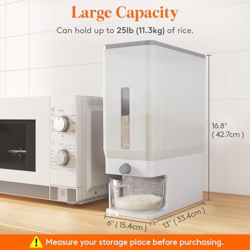 Lifewit Rice Dispenser 25 Lbs, Airtight Storage with Measuring Cup, Clear - Image 3