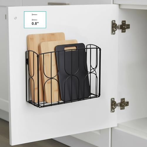 DEAYOU Kitchen Wrap Organizer Rack Wall Mount, Cabinet Door Storage Basket, Sturdy Metal Aluminum Foil Holder for Sandwich Bag, Wax Paper, Plastic Wrap, Food Bag, Cutting Boards, Black - Image 6