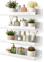 White Acrylic Bathroom Shelf Wall Mounted Floating Organizer with Front Lip by CareMoreYJ