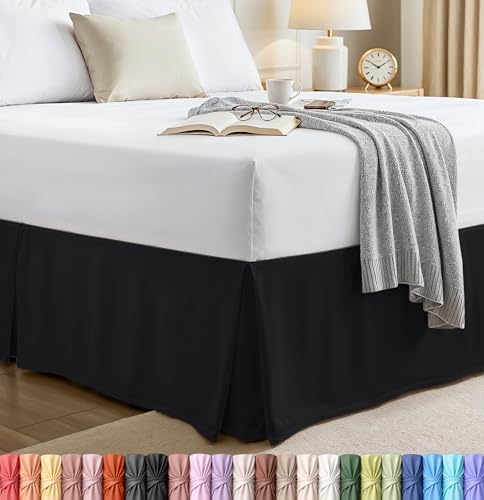 King Bed Skirt, Hides Under-Bed Storage 16 Inch Drop, Pleated, Black by UTOPIABEDDING