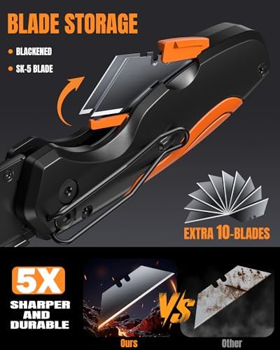 4-in-1 Multitool Folding Utility Knife Box Cutter, Pocket Knives with Belt Clip, Quick-Change Razor Knife with Blade Storage, Navajas para Trabajo,Fathers Day Dad Gifts, Extra 10 SK5 Blades - Image 3