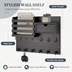 Nekon Key Holder Wall Mount with Drawer, 14.5" Mail Holder, Black - Image 2
