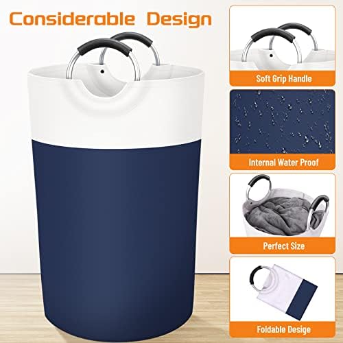 BlissTotes 115L Laundry Basket, Freestanding Collapsible Hamper, Blue - Image 3