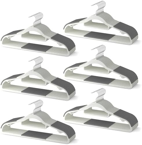 60 Pack Heavy Duty Plastic Hangers, Non Slip Clothes Hangers with Rubber Pads and 360° Hook - Thin Space Saving Hanger, Closet Organizer for Shirt, Pants, Suit, Skirt,Coat - Gray by MLKJHHI