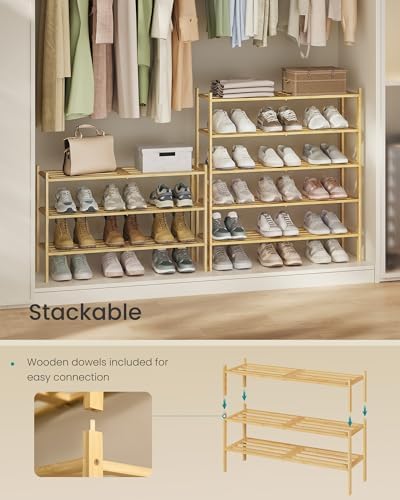 SONGMICS Bamboo Shoe Rack, 2-Tier Stackable Shoe Organizer, for 9-12 Pairs - Image 5
