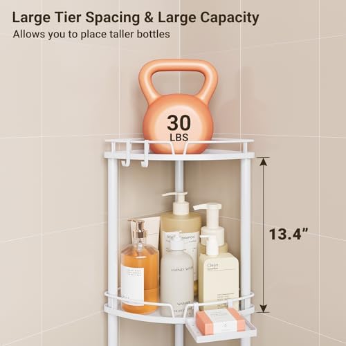 ELYKEN Corner Shower Caddy, 3 Tier Stainless Steel Shower Organizer, White - Image 3