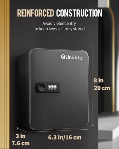 Uniclife 20-Key Steel Key Cabinet, Black Key Box with Combination Lock - Image 2