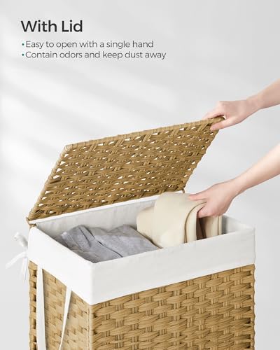 SONGMICS Laundry Hamper with Lid, 23.8 Gal (90 L) Synthetic Rattan,Foldable - Image 3