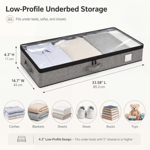 Under Bed Storage Containers 4 Pack Reinforced Underbed Organizer Box | Reinforced Sidewalls and Bottom, Low-Profile Design Below 4.5in, for Clothes and Linens, Under-Bed Storage - Image 2