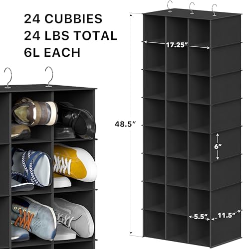 Simple Houseware 24 Section Shelves Hanging Shoes Organizer, Black - Image 3