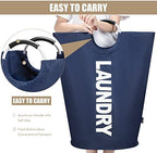DOKEHOM 90L Large Laundry Basket Bag, Collapsible Tall Hamper, Dark Blue - Image 4