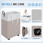 HomeHacks 90L Rolling Laundry Basket with 4 Wheels Collapsible Khaki - Image 3