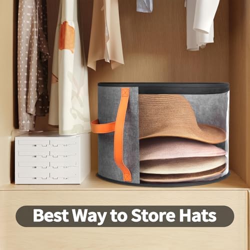 kushon Oversized Clear Hat Storage Box for Women, Cowboy Hat Organizer for Closet, Wide Brims Hat Case with Carrying Handles, Hat Bag (Grey) - Image 5