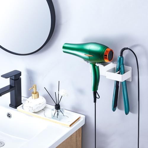 Hair Dryer and Straightener Holder Wall Mounted, Metal Adhesive Hair Tool Organizer for Blow Dryer, Curling Iron, Flat Iron, Bathroom Vanity Salon Barber Shops (White) - Image 4