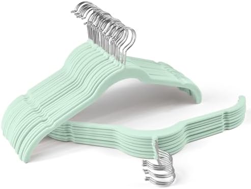 Sishynio Velvet Hangers 30 Pack, Non-Slip Slim Felt Clothes Hangers Green | Space-Saving Closet Organization; Flocked Surface; 360° Swivel Hooks; For Shirts, Coats, Dresses, Blouses by Sishynio