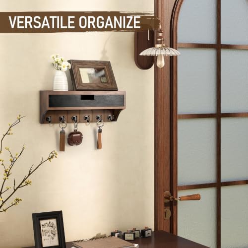 Rebee Vision Pine Wood Key Holder Wall Mount Home Decor, Brown & Black - Image 3