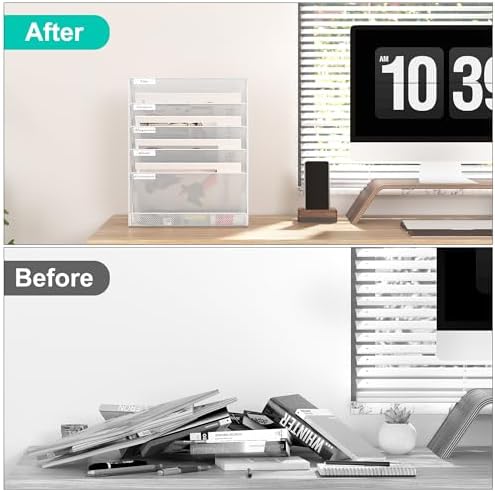 EasyPAG 5 Tier Wall File Holder, Mesh Hanging Folder Organizer with Classify Label, Versatile Desk File Holder, Vertical Wall Mounted Mail Organizer for Office Home Cubicle, White - Image 3