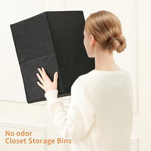 linen closet organizers and storage, 3 Pack Large Storage Baskets, Washable, Clothing Storage Bins with Handle, Closet Organizer for Storage Sweater,Sheets (Black, 18½"x11 x8½) - Image 6