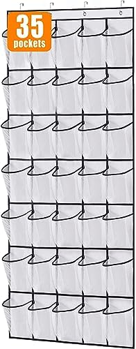MISSLO 35 Large Pockets Over The Door Shoe Organizer Sturdy Oxford Fabric Hanging Shoe Rack for Door Mesh Closet Shoe Holder Hanger, White by MISSLO