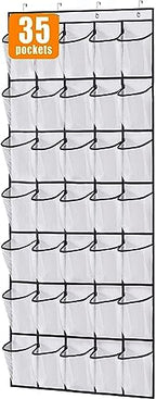 MISSLO 35 Large Pockets Over The Door Shoe Organizer Sturdy Oxford Fabric Hanging Shoe Rack for Door Mesh Closet Shoe Holder Hanger, White by MISSLO