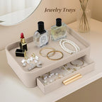 GORESE Valet Jewelry Tray Nightstand Organizer with Drawer, PU Leather Perfume Tray Trinket Trays for Vanity Bathroom Entryway, Catchall Trays for Key Purse Watch Cologne, Gift for Women Men, Beige - Image 5