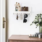 Lwenki Decorative Key Holder for Wall with Shelf, Entryway Shelf with Hooks Holds Leashes, Jackets and Glasses – Sturdy Wood Keyholder Entrance Hanger with Mounting Hardware (White, Medium) - Image 5