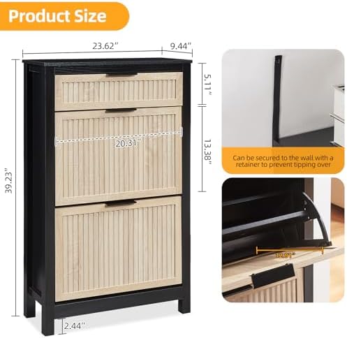 2-Flip Drawer Shoe Cabinet Narrow Entryway Rack, Oak&Black - Image 2