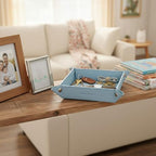 UnionBasic Small Jewelry Tray for Rings Watches Earrings, Entryway Catchall Caddy for Coins Keys Change, Nightstand Bedside Valet Holder, Trays for Electronic Gadgets, Lychee Pale Blue - Image 7