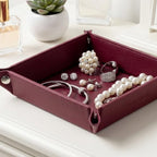 UnionBasic Small Jewelry Tray for Rings Watches Earrings, Entryway Catchall Caddy for Coins Keys Change, Nightstand Bedside Valet Holder, Trays for Electronic Gadgets, Lychee Burgundy - Image 3