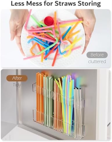 Magnetic Acrylic Straw Holder for Fridge - 5 Slot Sturdy Kitchen Organizer, Adhesive-Free Refrigerator Storage for Metal, Glass, Silicone Straws & Utensils (Separate unit Clear-Magnetic Type-5C) - Image 4
