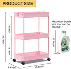 SPACEKEEPER 3 Tier Rolling Cart, Bathroom Cart Organizer with Wheels, Pink - Image 4