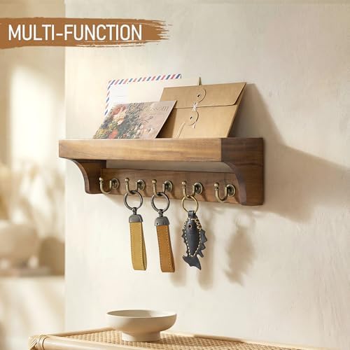 Rebee Vision Acacia Wood Key Holder Wall Mount for Room Decor, Brown - Image 3