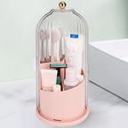 QIYVLOS Toothbrush Holders with Sliding Lid, Rotating 3 Slots Bathroom Organizer Countertop, Tooth Brush Toothpaste Holder Bathroom Counter Stand Sink Organizer Caddy for Makeup Brushes Holder (Pink) by QIYVLOS