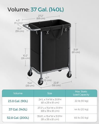 SONGMICS Laundry Basket with Wheels, 2-Section, 37.0 Gallons (140 L) - Image 6