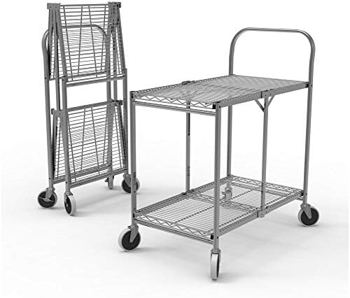 Luxor WSCC-2 Two-Shelf Collapsible Wire Utility Cart with Wheels, Push Heavy Duty,Holds 200 Pounds and Folds Up for Storage, 37"W x 18.25"D x 30.5"H - Image 2