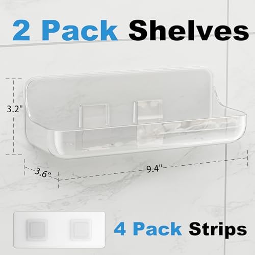Adhesive Bathroom Shelves, 2 Pack Acryilc No Drill Stick on Shelf - Image 2