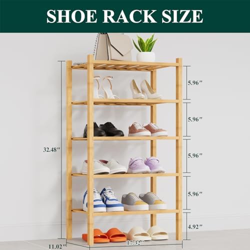 Smiry Bamboo Shoe Rack, 8 Vertical Slats, 5 Tier - 17.3" Wide, Natural - Image 2