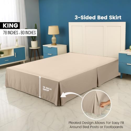 King Bed Skirt, Hides Under-Bed Storage 16 Inch Drop, Pleated, Sand - Image 2