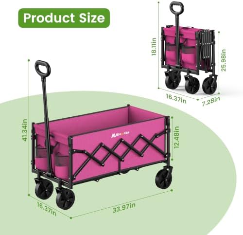 Blomoba 35" Extra Long Folding Wagon with Adjustable Handle & Wheels, Pink - Image 2