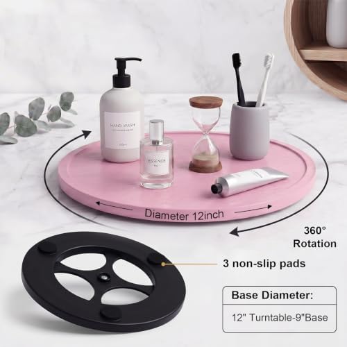 Lazy Susan Turntable Organizer, 12" Acacia Wood Decorative Tray, Pink - Image 2