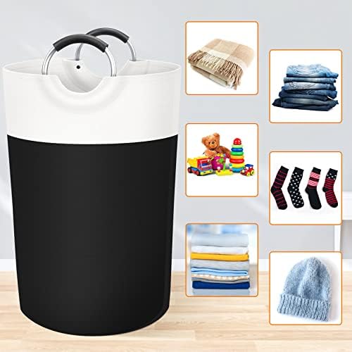 BlissTotes Laundry Basket, Laundry Hamper, Collapsible Laundry Baskets, Dirty Clothes Hamper, Waterproof Laundry Basket with Foam Protected Aluminum Handles for College Dorm, Family 115L (Black) - Image 4