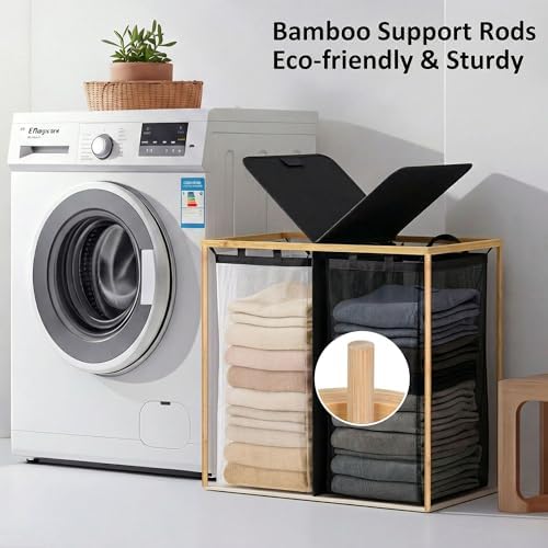 efluky Double Laundry Hamper with Lid and 2 Removable Bags, Black - Image 6