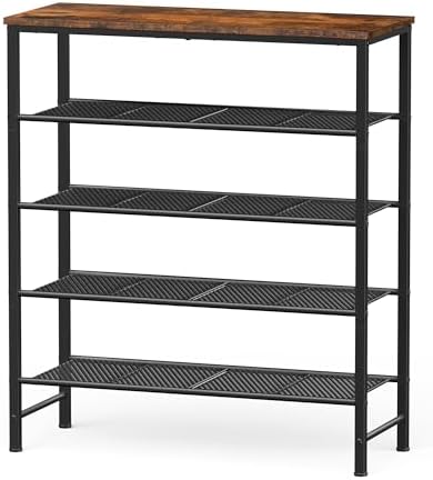 Kitsure Wooden Top Shoe Rack for Entryway, 29.5" x 11.4" x 31.1", Brown by Kitsure